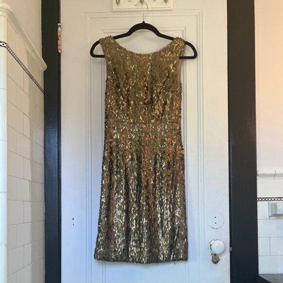 BCBGMaxAzria Gold Sequin Midi Dress - Picture 1 of 6